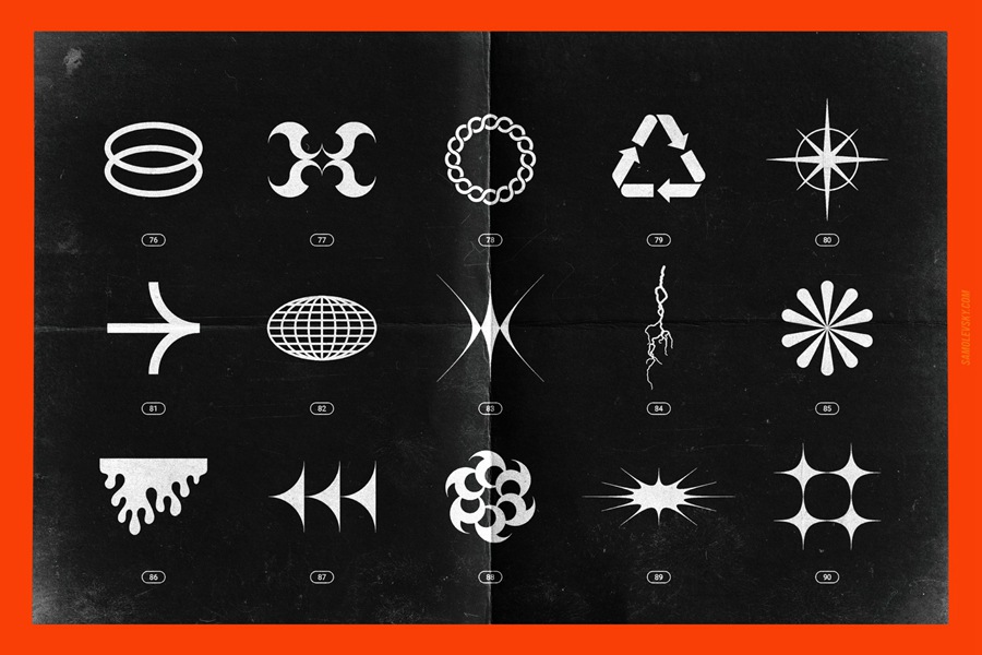 200多种未来叛逆艺术酸性狂热视觉美学铬矢量抽象形状包 图片素材 第23张