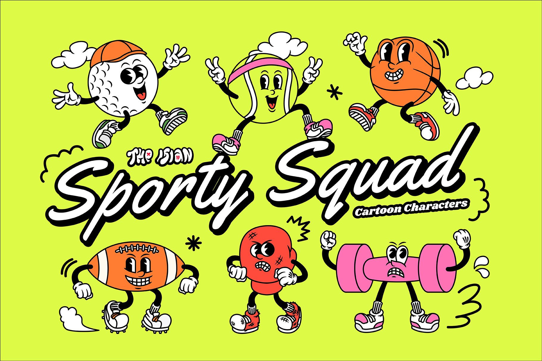 运动卡通人物PSD/PNG/AI矢量设计图形 Sporty Squad Cartoon Characters , 第1张
