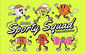 运动卡通人物PSD/PNG/AI矢量设计图形 Sporty Squad Cartoon Characters