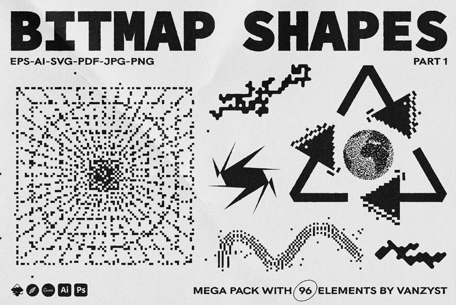 96种现代抽象几何位图矢量形状图形元素 Bitmap Vector Shapes. Part 1 , 第2张