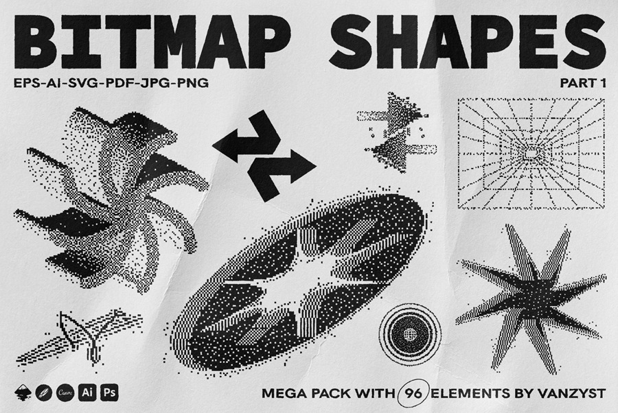 96种现代抽象几何位图矢量形状图形元素 Bitmap Vector Shapes. Part 1 , 第3张