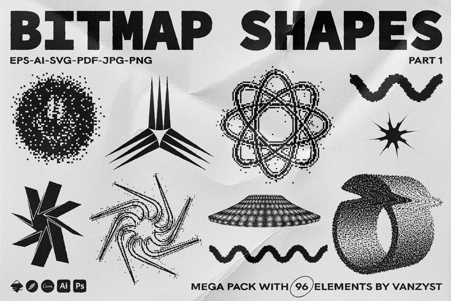 96种现代抽象几何位图矢量形状图形元素 Bitmap Vector Shapes. Part 1 , 第4张