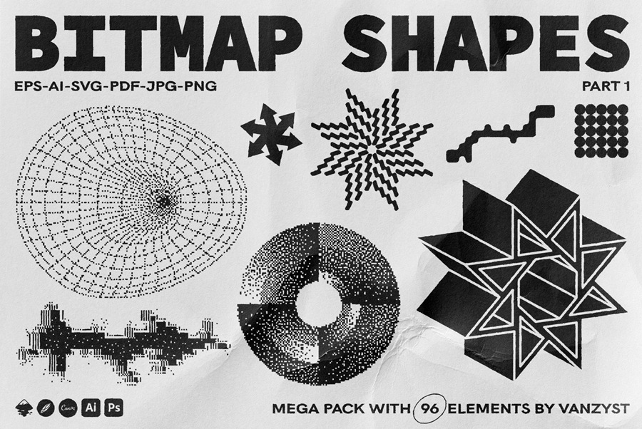 96种现代抽象几何位图矢量形状图形元素 Bitmap Vector Shapes. Part 1 , 第5张