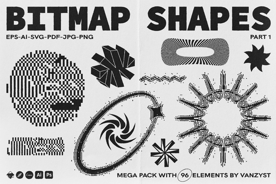 96种现代抽象几何位图矢量形状图形元素 Bitmap Vector Shapes. Part 1 , 第7张
