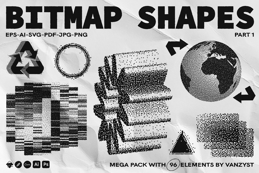 96种现代抽象几何位图矢量形状图形元素 Bitmap Vector Shapes. Part 1 , 第8张