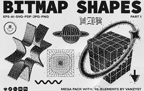 96种现代抽象几何位图矢量形状图形元素 Bitmap Vector Shapes. Part 1