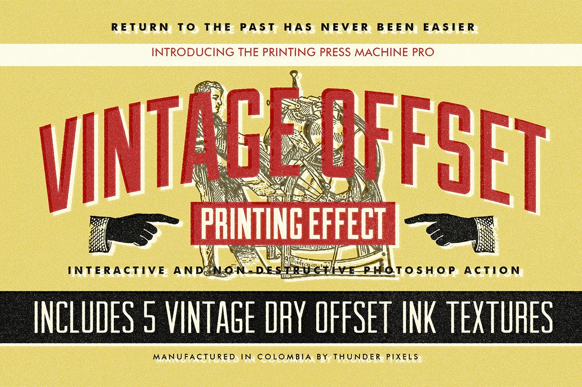 复古胶印油墨纹理效果套装Photoshop模板和动作 Vintage Offset Printing Effects Kit , 第1张