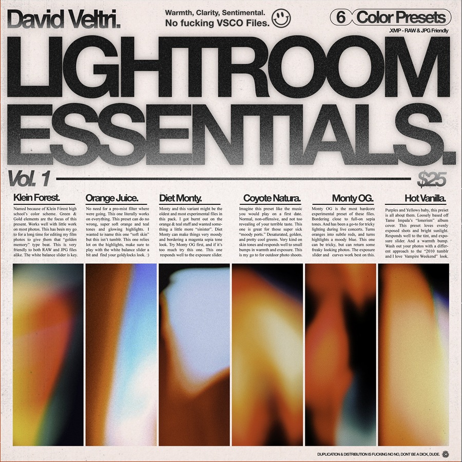 6个复古温暖、怀旧、人像/扫街/时尚行业/夜间闪光灯摄影夜店演唱会Lightroom 预设 Essential Presets Vol.1 , 第1张