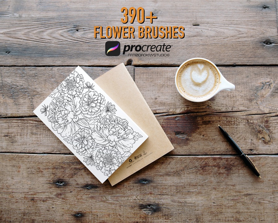 390+植物花卉线描画Procreate笔刷套装 , 第7张