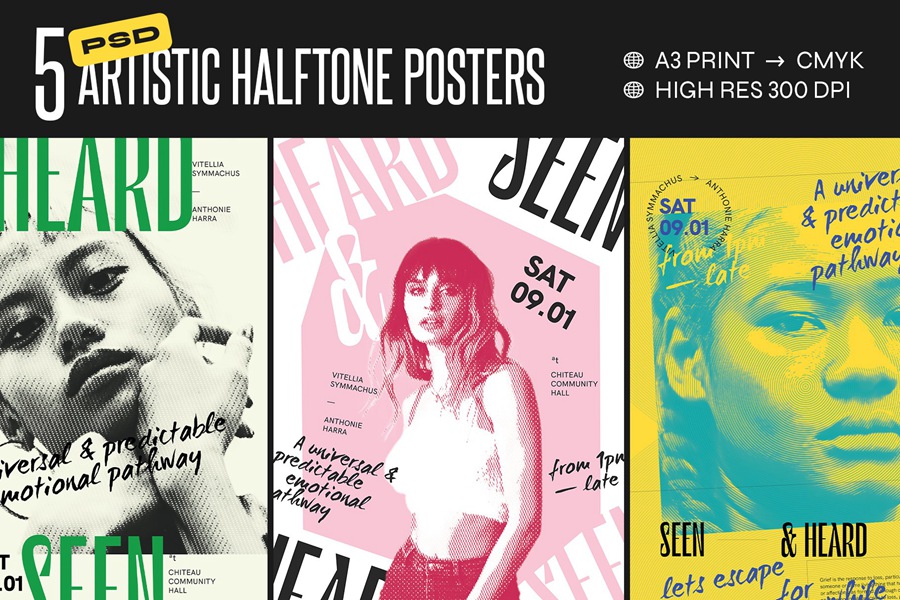 5个复古半色调野兽派艺术海报Photoshop模板 HALFTONE Artistic Poster Templates , 第1张
