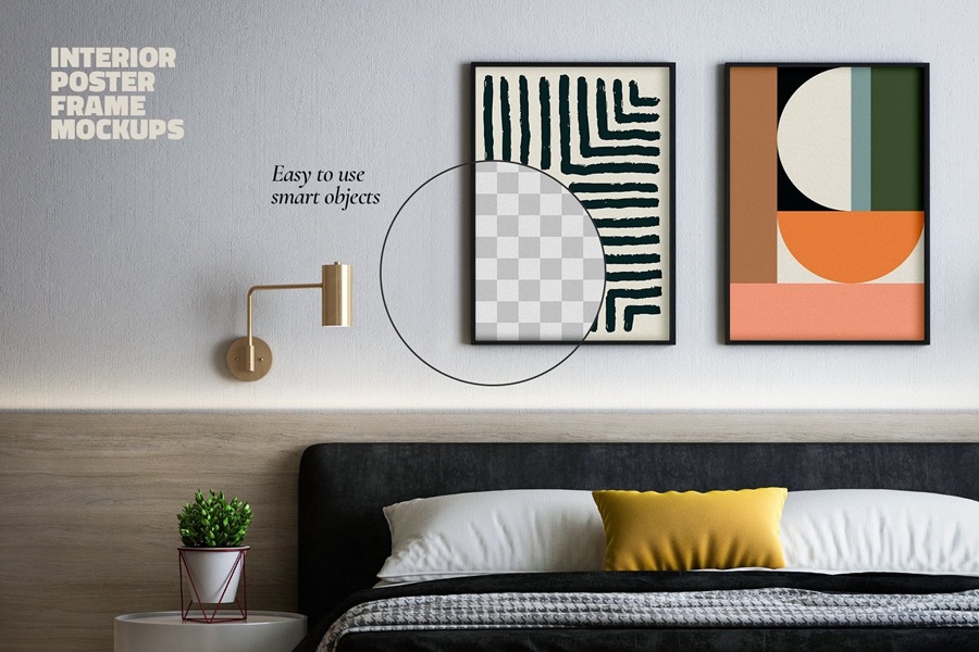 4个现代时尚室内设计软装海报装裱展示场景样机艺术印刷品Photoshop模板 Poster Mockup Set Modern Interior #1 , 第2张