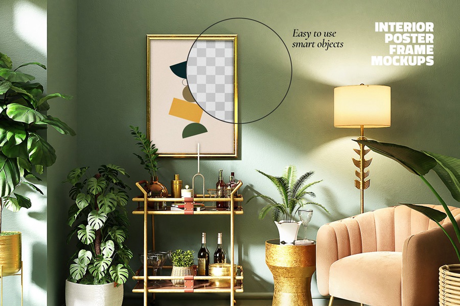 4个现代时尚室内设计软装海报装裱展示场景样机艺术印刷品Photoshop模板 Poster Mockup Set Modern Interior #1 , 第5张