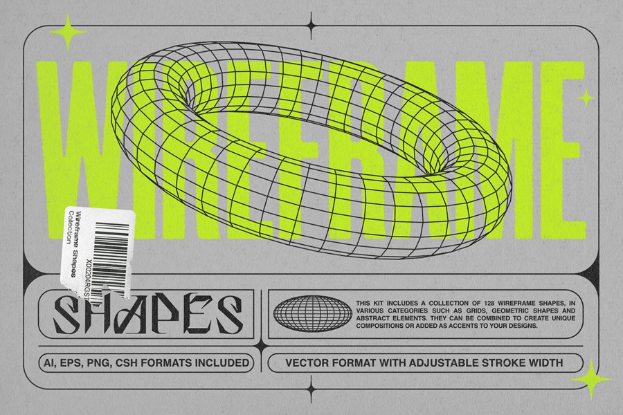 MiksKS 128种复古未来主义海报专辑贴纸标志元素线框形状套件 图片素材 第1张