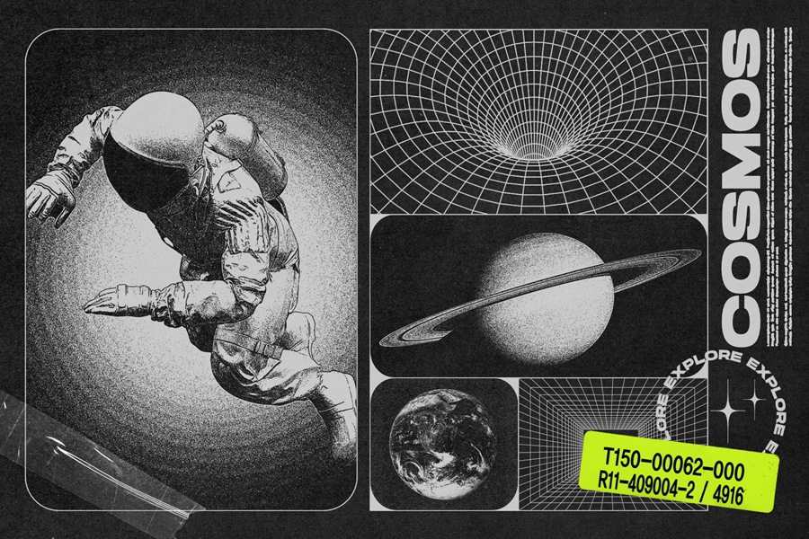 MiksKS 128种复古未来主义海报专辑贴纸标志元素线框形状套件 图片素材 第12张