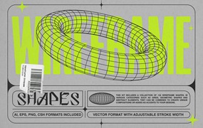 MiksKS 128种复古未来主义海报专辑贴纸标志元素线框形状套件