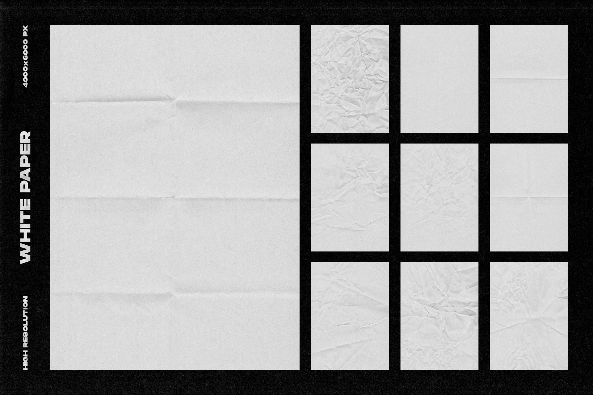 Divided 30张高质量粗糙时尚复古海报设计黑色白色线条网格褶皱纸张纹理 Rough Paper Textures (30 Assets) 图片素材 第5张