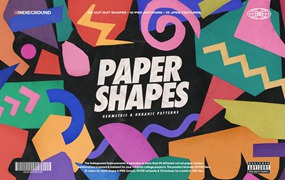 Paper Shapes 85种马蒂斯简约和孟菲斯艺术拼贴海报设计时髦图案剪纸形状和背景纹理PNG/PSD