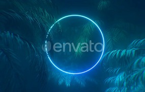 视频素材：霓虹灯发光的圆圈和棕榈树动画背景视频素材