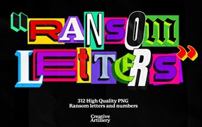 Ransom Letters 312个高质量独特新颖字母和数字/符号 艺术拼贴 海报设计图形美学 平面影视动画制作 PNG