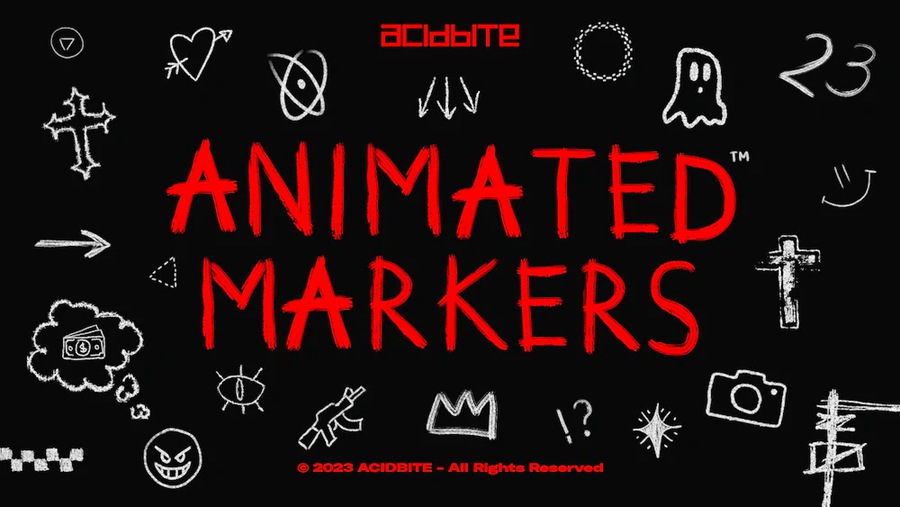 AcidBite – Animated Markers 300多个涂鸦动画手绘艺术标记字母、数字、背景、箭头、心形、星星和符号视频动画元素 , 第1张