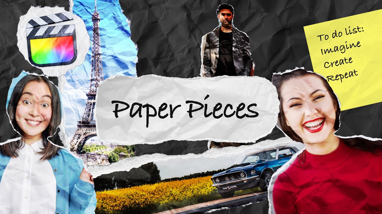 FCPX插件：50种创意趣味纸张标题贴纸撕纸转场拼贴定格动画效果 Paper Pieces , 第1张