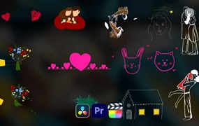 达芬奇/PR/FCPX 3合一模板插件 Love Lyric Animations 02 婚礼爱心活力涂鸦手绘元素动画 + 赠送同款BGM