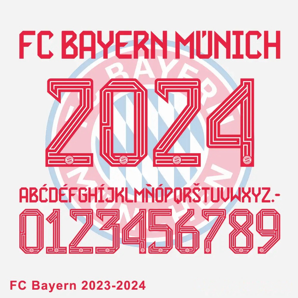 拜仁慕尼黑 2023-24 赛季球衣字体下载 FC Bayern Munchen 2023-2024 Font Vector , 第1张
