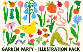 Garden Party Illustrations! 时尚花园派对欢乐明亮卡通昆虫花卉矢量手绘插画合集
