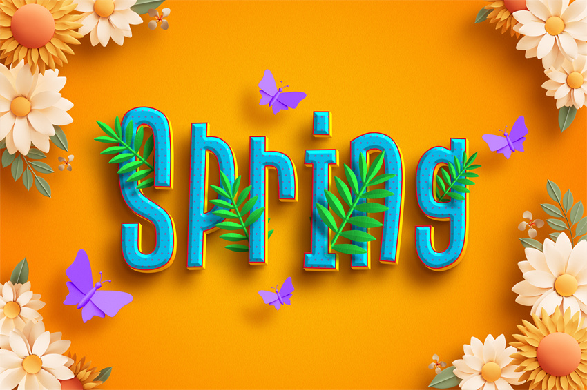样机模版-卡通春天花卉3D艺术字标题字效果样机 样机素材 第3张