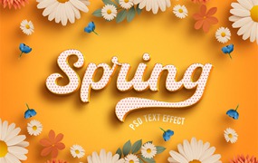 样机模版-卡通春天花卉3D艺术字标题字效果样机