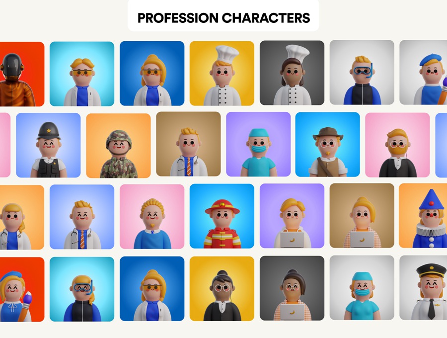 200+卡通人物职业3D头像，PNG figma格式 , 第2张