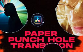 达芬奇/PR/AE模板：15个复古纸打孔转场过渡3合1视频模板 + BGM音乐 Paper Punch Hole Transitions