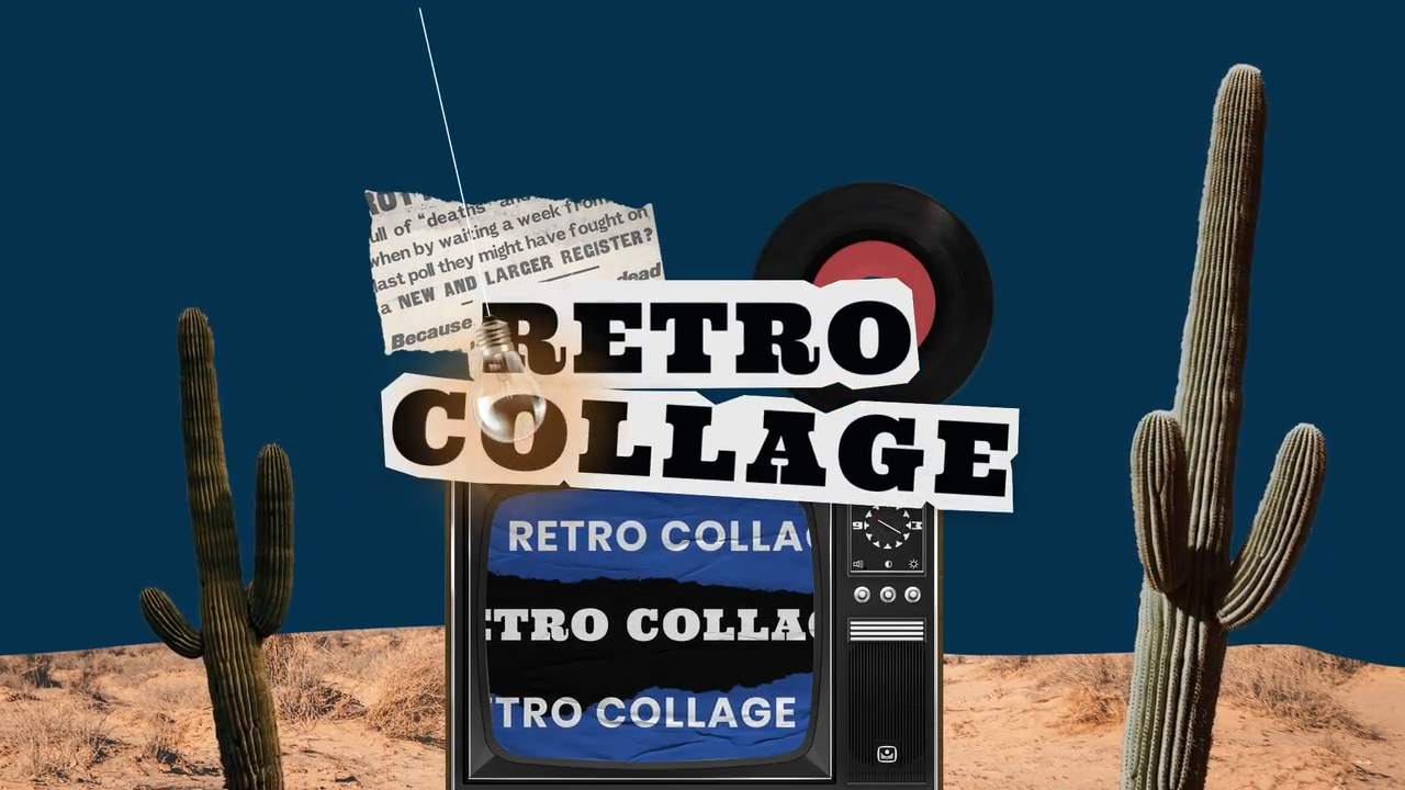 复古时尚拼贴元素视频开场片头动画AE模板 Retro Collage Promo 影视音频 第1张