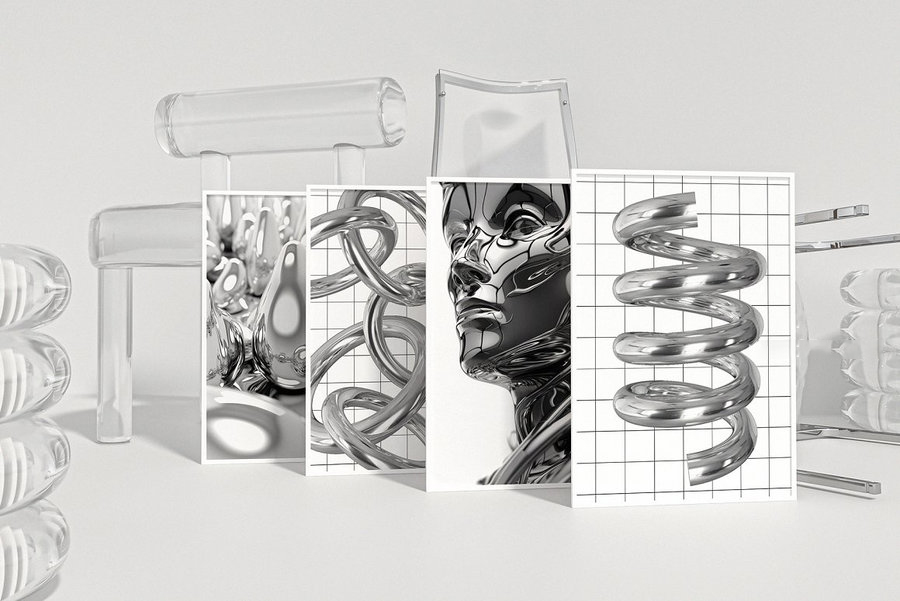 PS资源-镀铬金属效果3D形状和液态形状PNG设计素材 图片素材 第12张