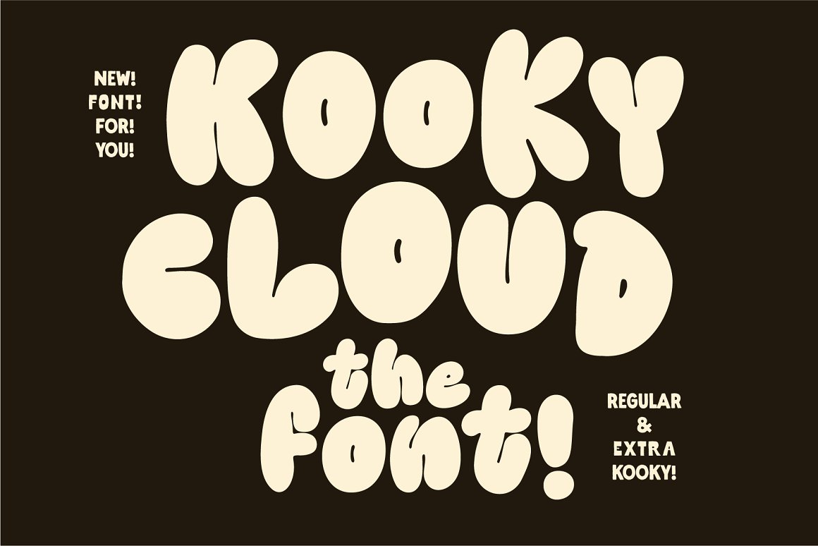 英文字体：潮流臃肿新丑风卡通肥胖涂鸦设计排版英文字体 Kooky Cloud Unique Bold Bubble Font , 第1张