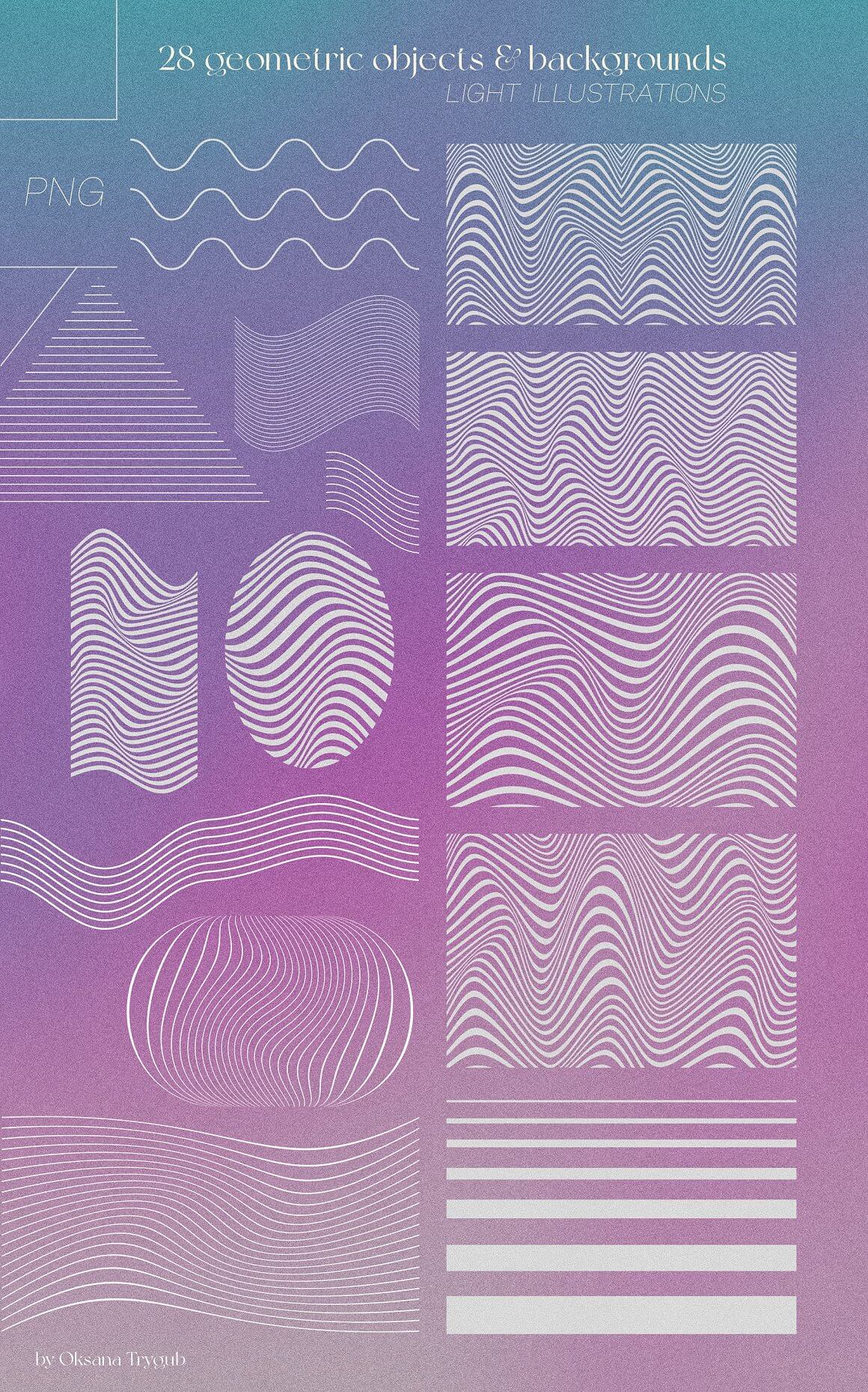 Oksana Trygub 80年代复古蒸汽波风格迷幻颗粒噪声渐变背景几何形状视觉美学包 NOSTALGIA GRADIENT Textures & Shapes 图片素材 第6张