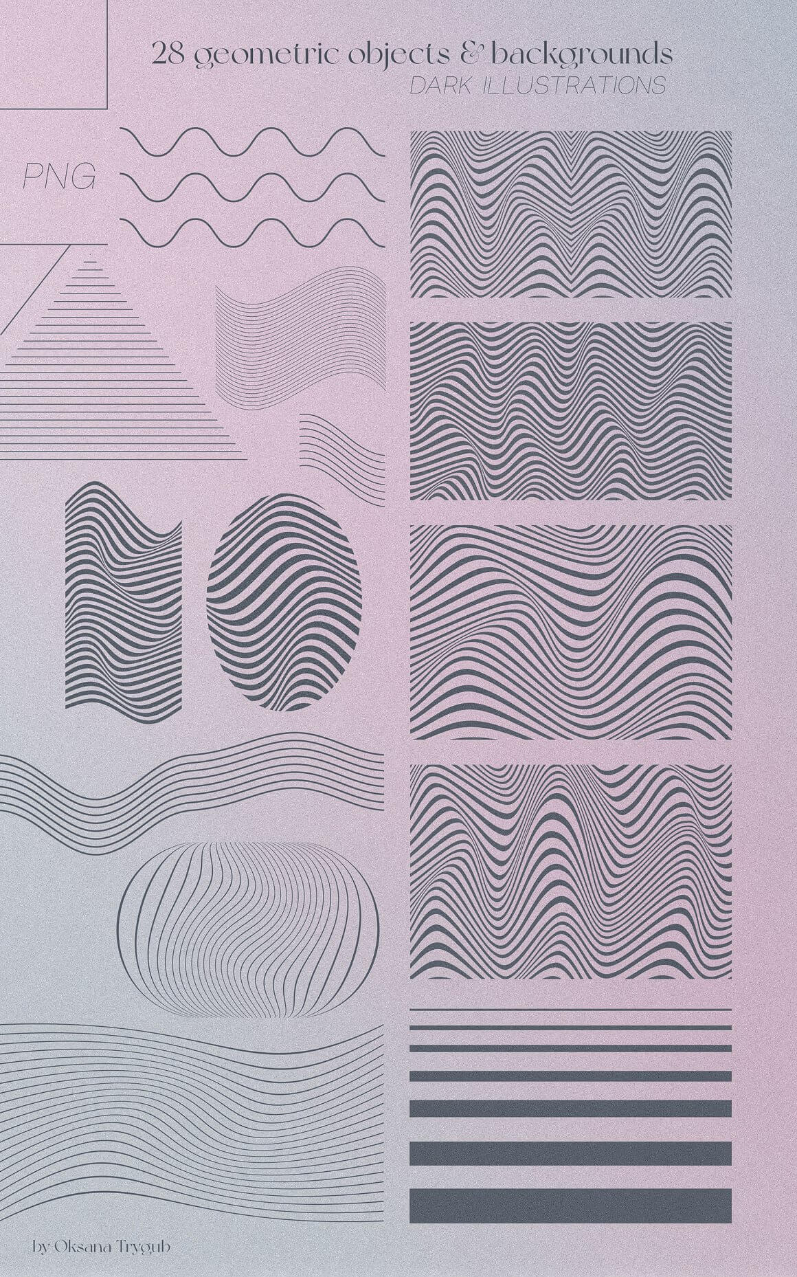 Oksana Trygub 80年代复古蒸汽波风格迷幻颗粒噪声渐变背景几何形状视觉美学包 NOSTALGIA GRADIENT Textures & Shapes 图片素材 第7张