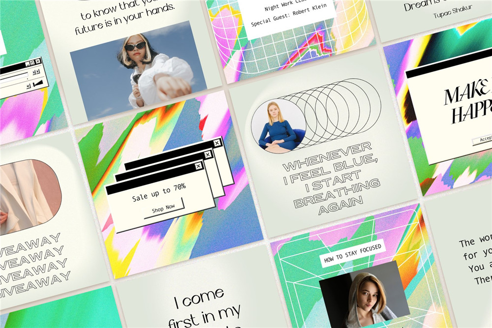 Bonumo 复古WIN95旧计算机INS抖音竖屏彩色霓虹PSD样机模板 Instagram Colorful Template & Quotes 样机素材 第4张