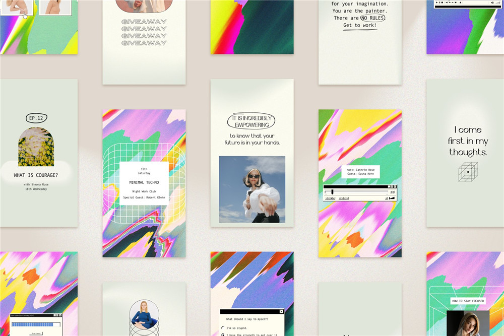 Bonumo 复古WIN95旧计算机INS抖音竖屏彩色霓虹PSD样机模板 Instagram Colorful Template & Quotes 样机素材 第10张
