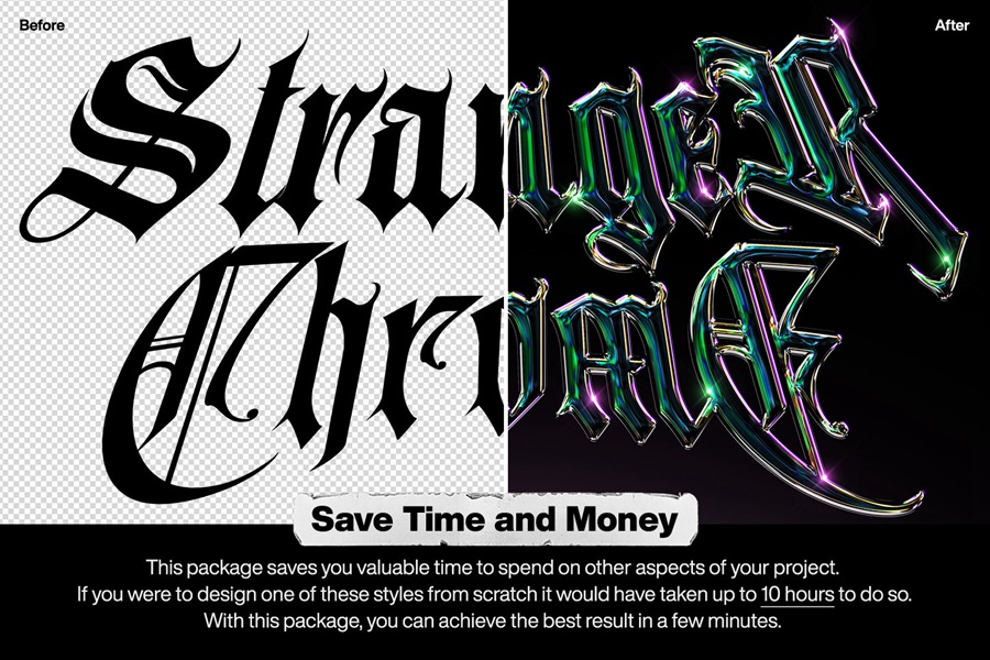 40款潮流金属3D镀铬标题Logo设计展示PS贴图样机模板套装 Chrome Text Styles Bundle , 第3张