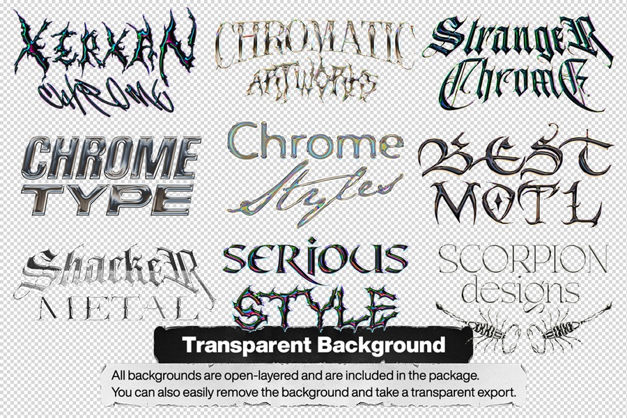 40款潮流金属3D镀铬标题Logo设计展示PS贴图样机模板套装 Chrome Text Styles Bundle , 第4张