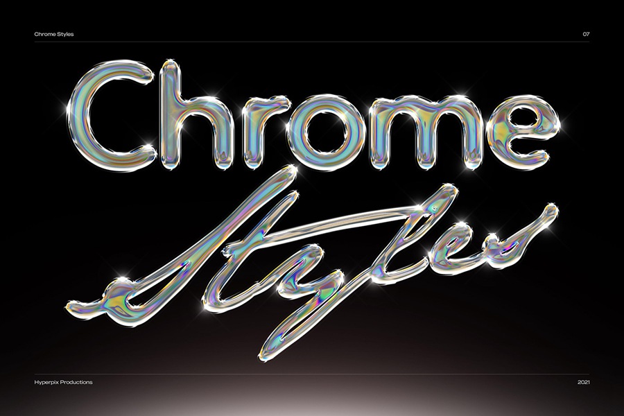 40款潮流金属3D镀铬标题Logo设计展示PS贴图样机模板套装 Chrome Text Styles Bundle , 第17张
