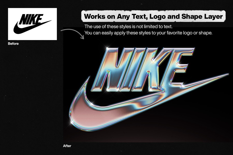 40款潮流金属3D镀铬标题Logo设计展示PS贴图样机模板套装 Chrome Text Styles Bundle , 第27张