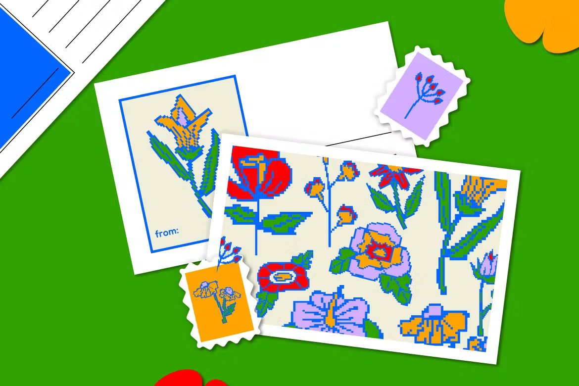 Cream Pixel Flower Illustration Set 奶油像素花卉AI插图集 , 第5张