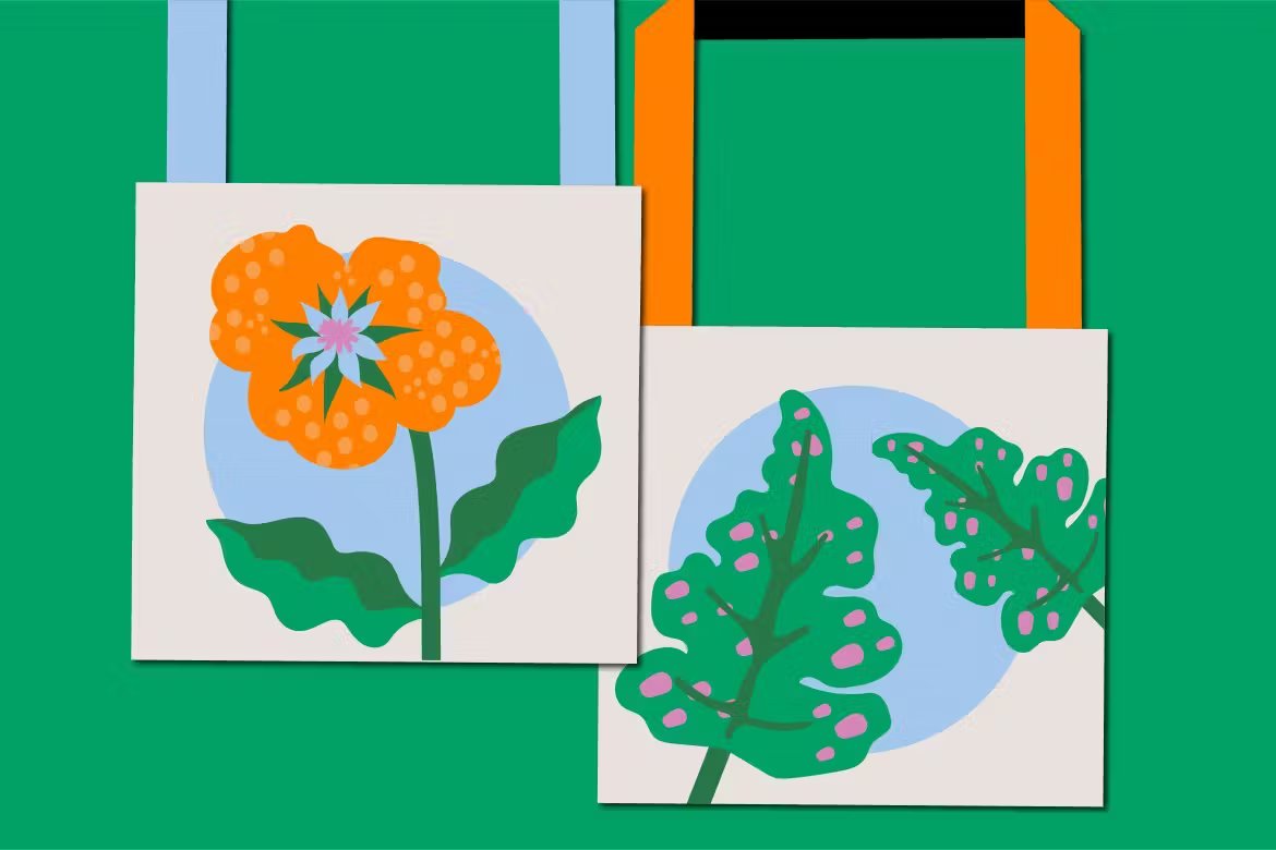 热带植物春天花卉包装平面设计AI矢量插图 White Flat Design Spring Leaves Asset Illustration , 第3张