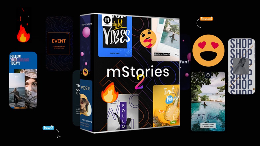 65个社交媒体短视频图文排版海报封面宣传设计包装宝丽来相框号召性用语动画 MotionVFX – mStories 2 , 第1张