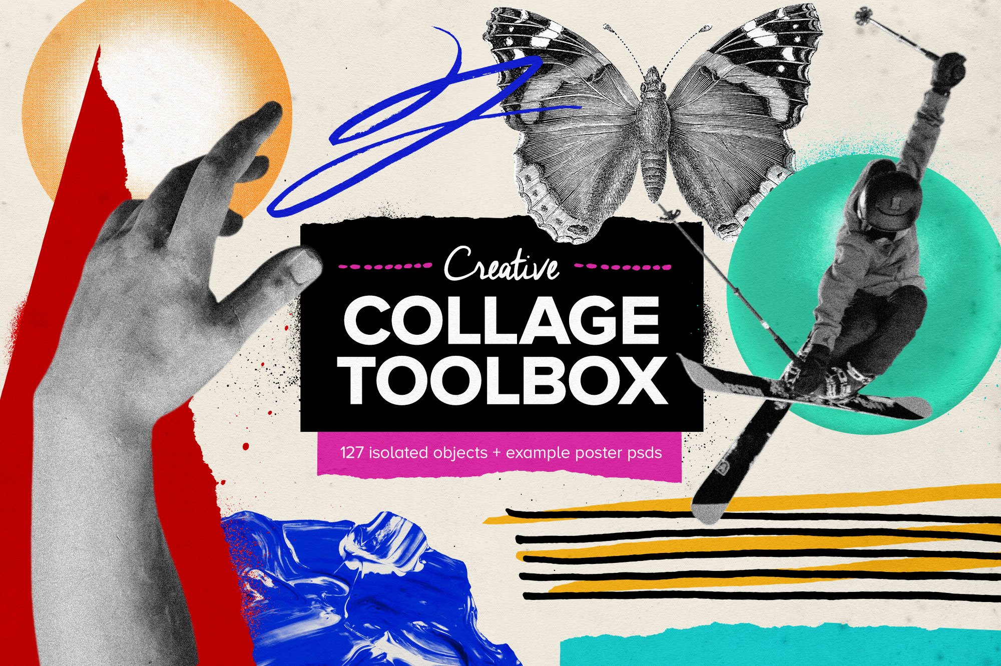 Creative Collage Toolbox 大量创意拼贴元素和物体喷漆形状绘画纸张纹理 图片素材 第1张