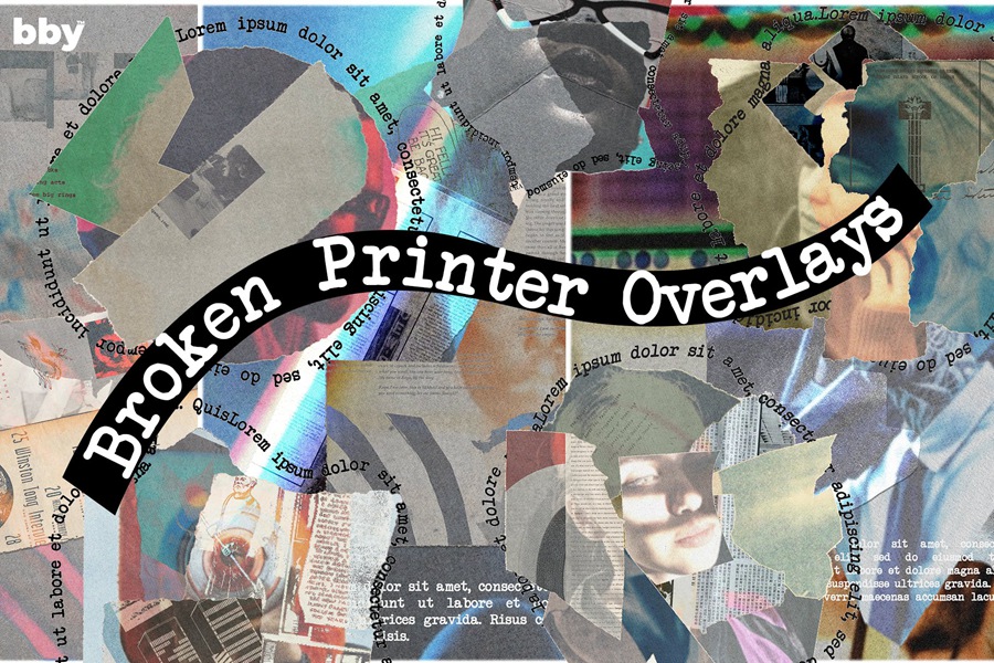 Broken Printer Overlays 15个复古撕纸潮流艺术拼贴海报设计元素Photoshop模板 bbymedia store 图片素材 第1张