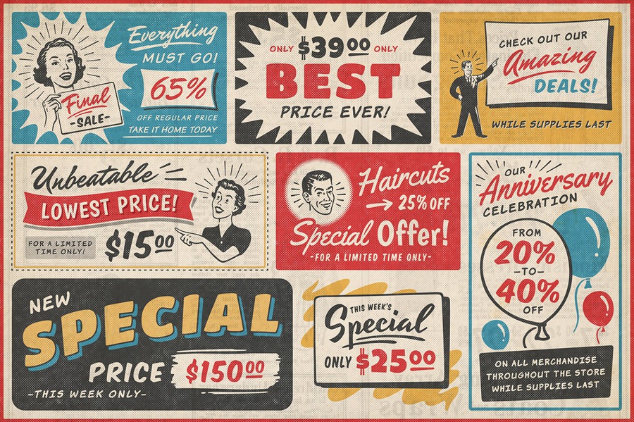20世纪50年代复古风格广告PSD模板 1950s Retro Style Ad Templates 102个复古广告模板超过450个插画AI矢量图形、PNG设计元素 图片素材 第4张