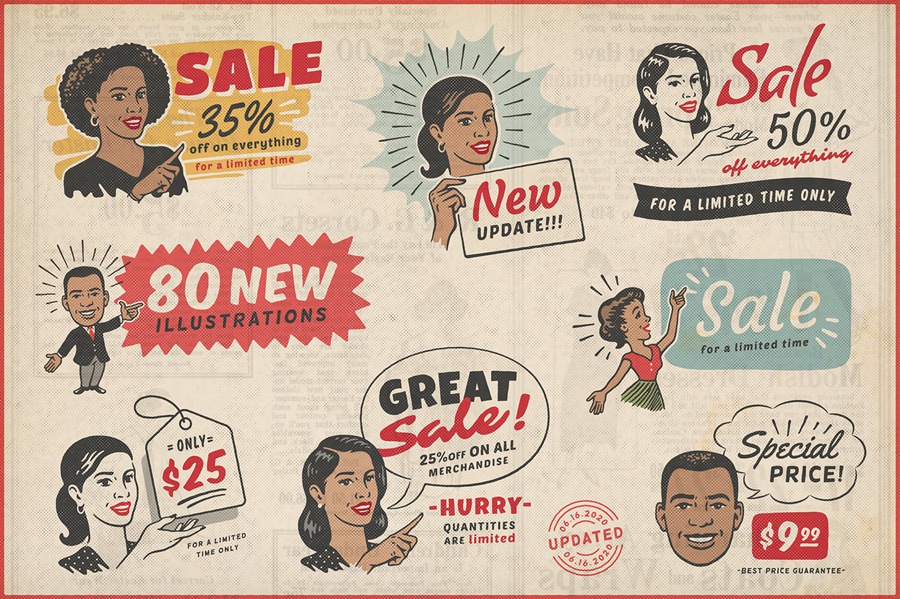 20世纪50年代复古风格广告PSD模板 1950s Retro Style Ad Templates 102个复古广告模板超过450个插画AI矢量图形、PNG设计元素 图片素材 第11张